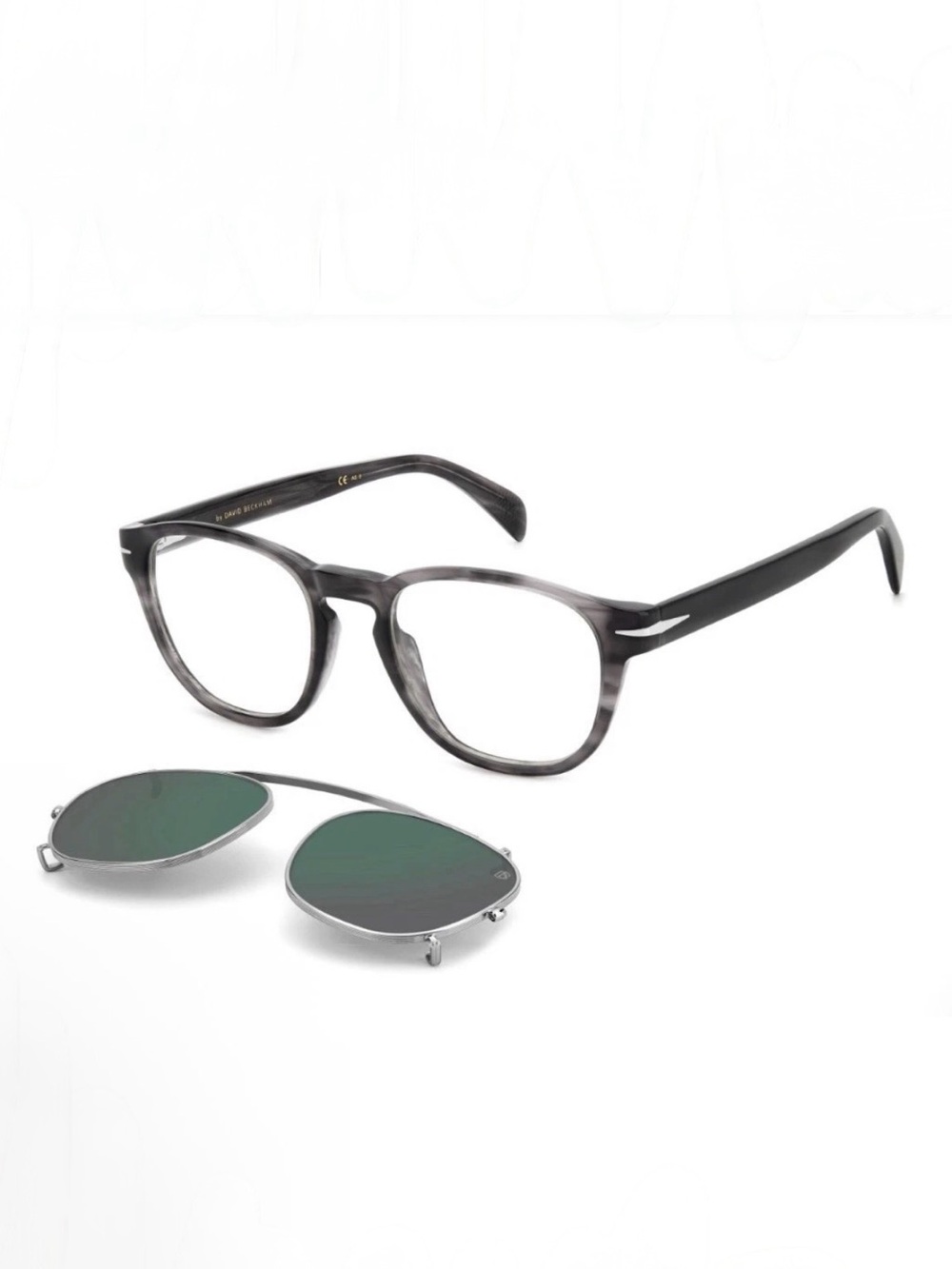 NEW DAVID BECKHAM DB 1117/ CS 02W8 MT Gray Frame Green Lens Clip-On Sunglasses